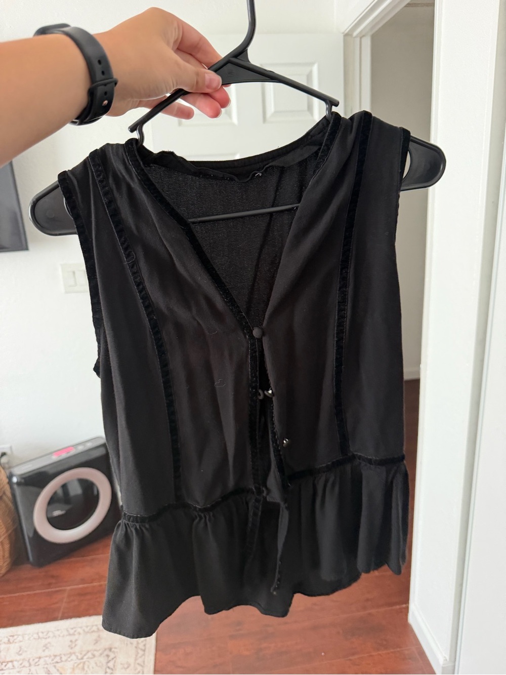 Frame Denim Black Sleeveless Tie-Front Peplum Camisole
